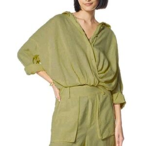 Young Fabulous and Broke YFB Linen‎ Blend Tourist Top, Green - Size M